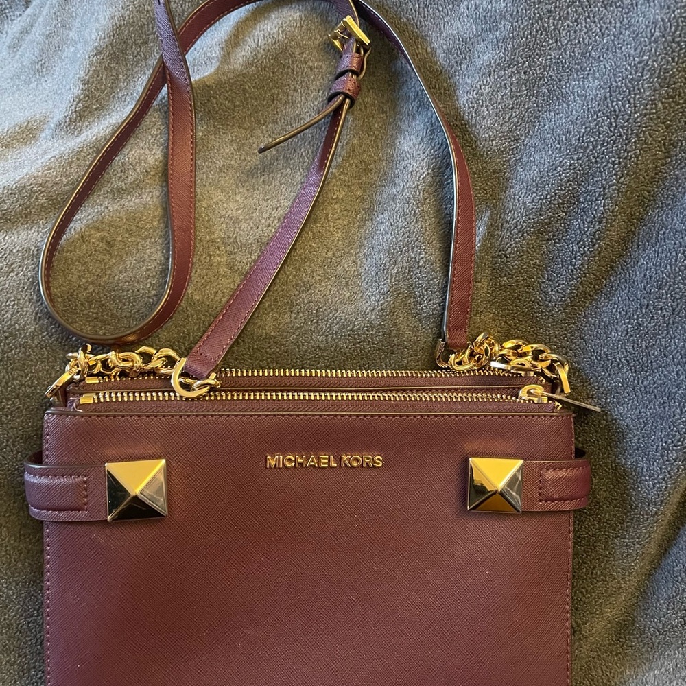 Michael Kors Plum Crossbody with Gold Hardware and Stud Accents